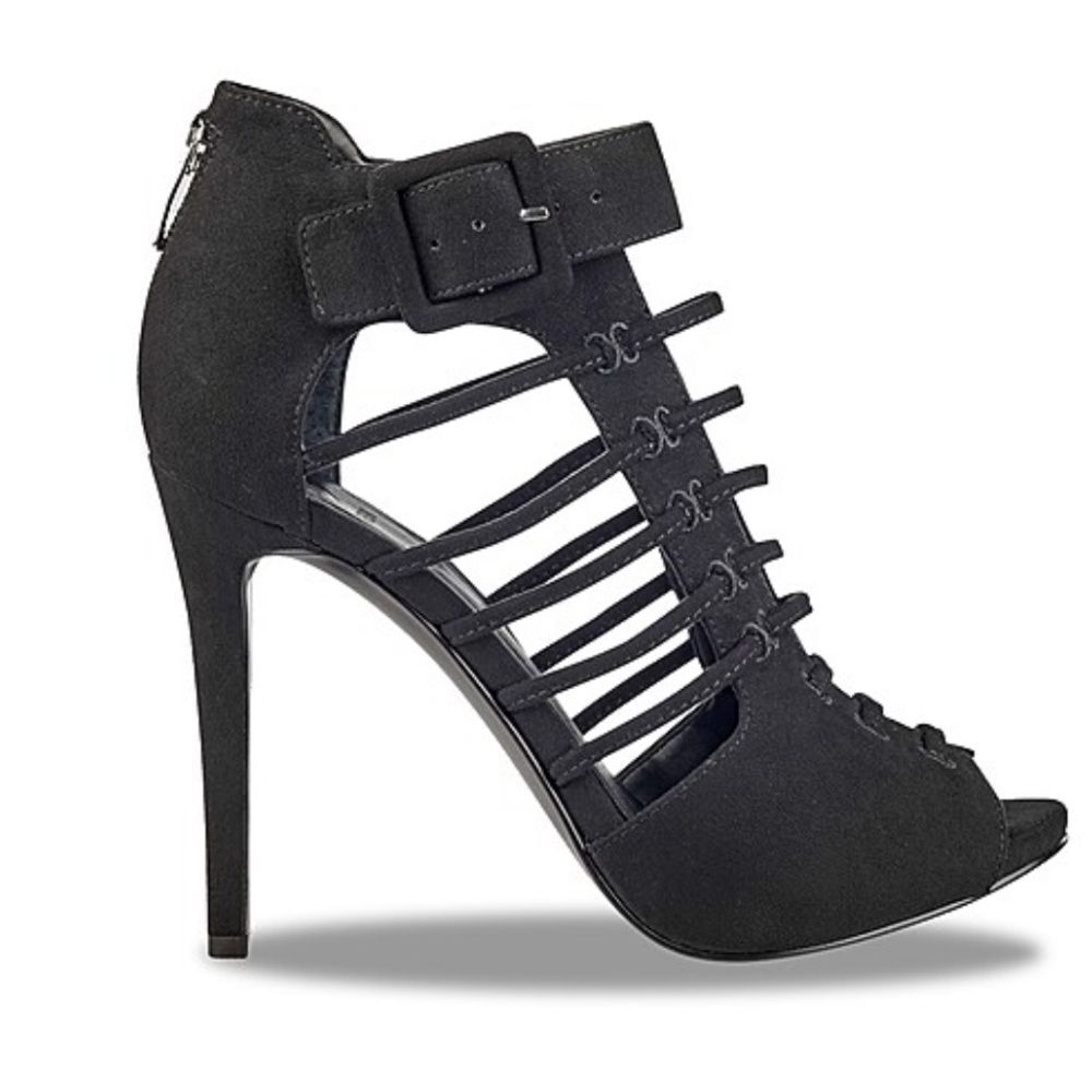 Size 8 G By GUESS Black 4" Stilettos High Heels Faux Suede Caged Ankle Booties